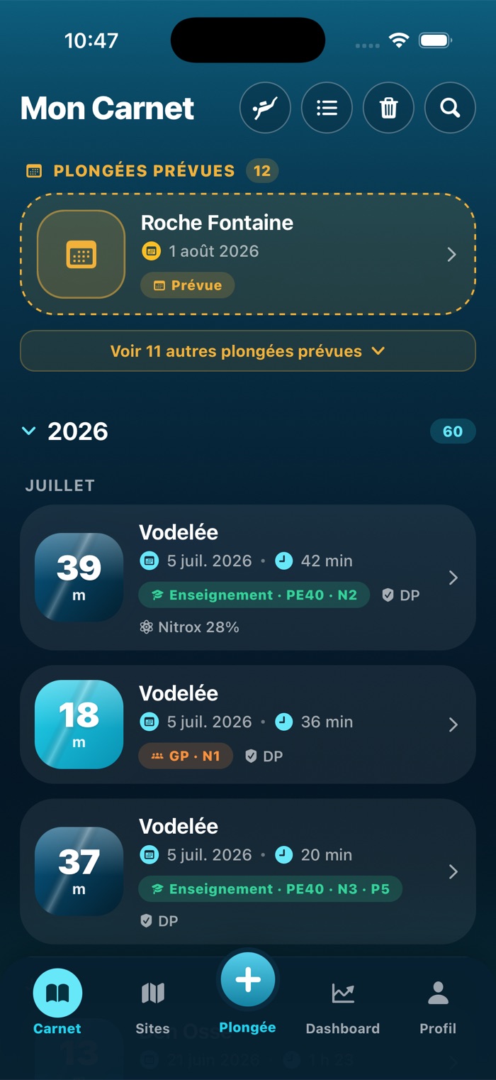 Carnet de plongées